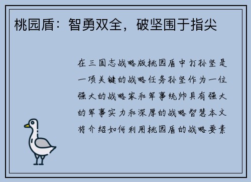 桃园盾:智勇双全,破坚围于指尖 桃园盾:智勇双全,破坚围于指尖
